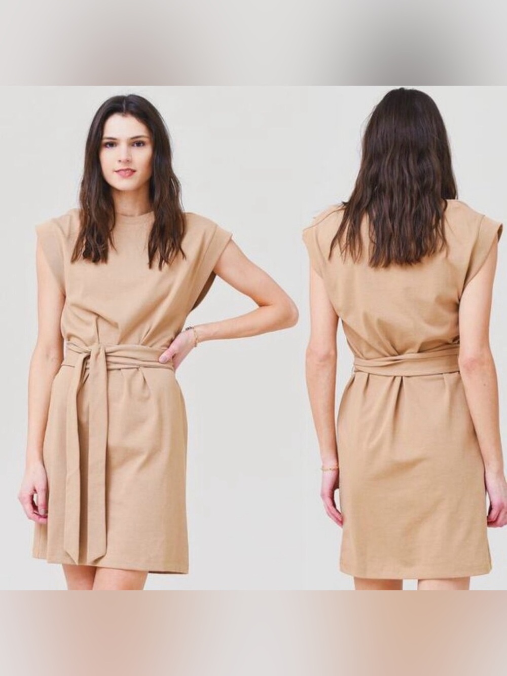 Vince Women's Short Sleeve Tie Waist Cotton Dress Almond Size XXS